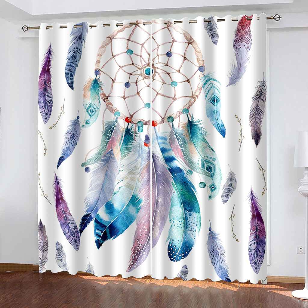 Schlafzimmer Vorhang Polyester 2 Stück Ösenvorhang Blickdicht Vorhänge Traumfänger Gardinen 3D Druck Verdunkelung Vorhänge Für Kinderzimmer Wohnzimmer Fenster 220x215cm