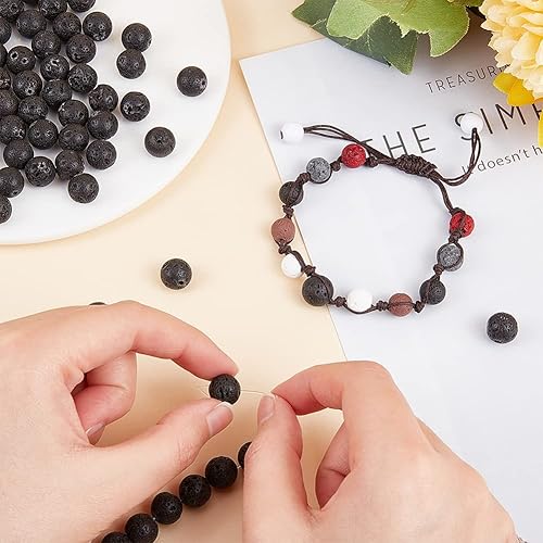 Miniatura 9 de PH PandaHall 480 cuentas de lava gris de 0.315 pulgadas (0.315 in), cuentas de piedra de lava gris natural, cuentas difusoras de aceite, cuentas de