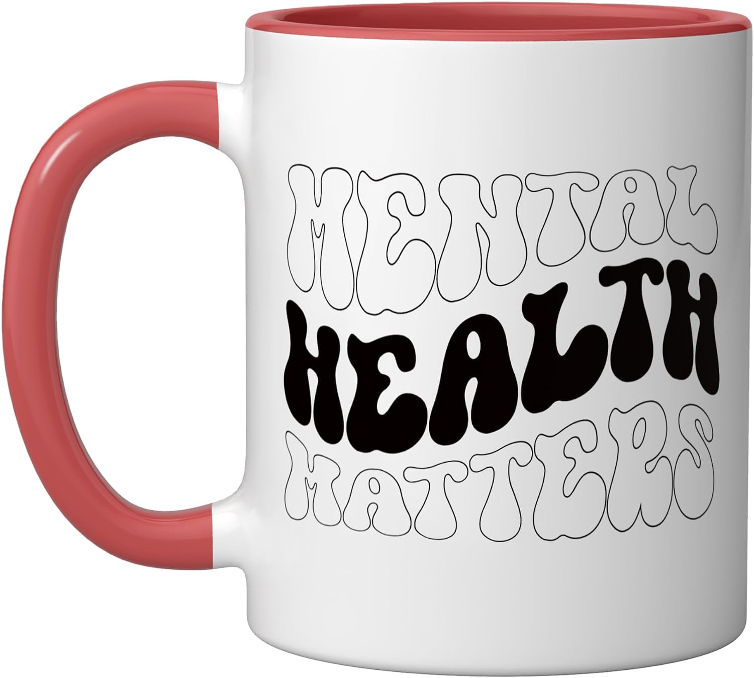 Mental Health Matters Groovy Retro Awareness Design Ceramic Mug, Black/White, 15oz image 5