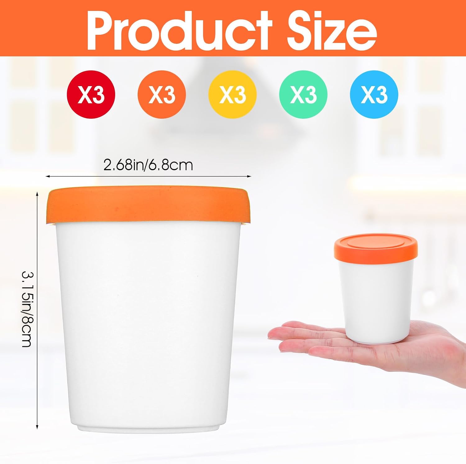 15 Pack Mini Ice Cream Containers 6 oz, Reusable Freezer Storage Tubs with Silicone Lids, BPA-Free Portion Control Cups for Homemade Ice Cream, Gelato, Sorbet, Meal Prep (5 Colors)
