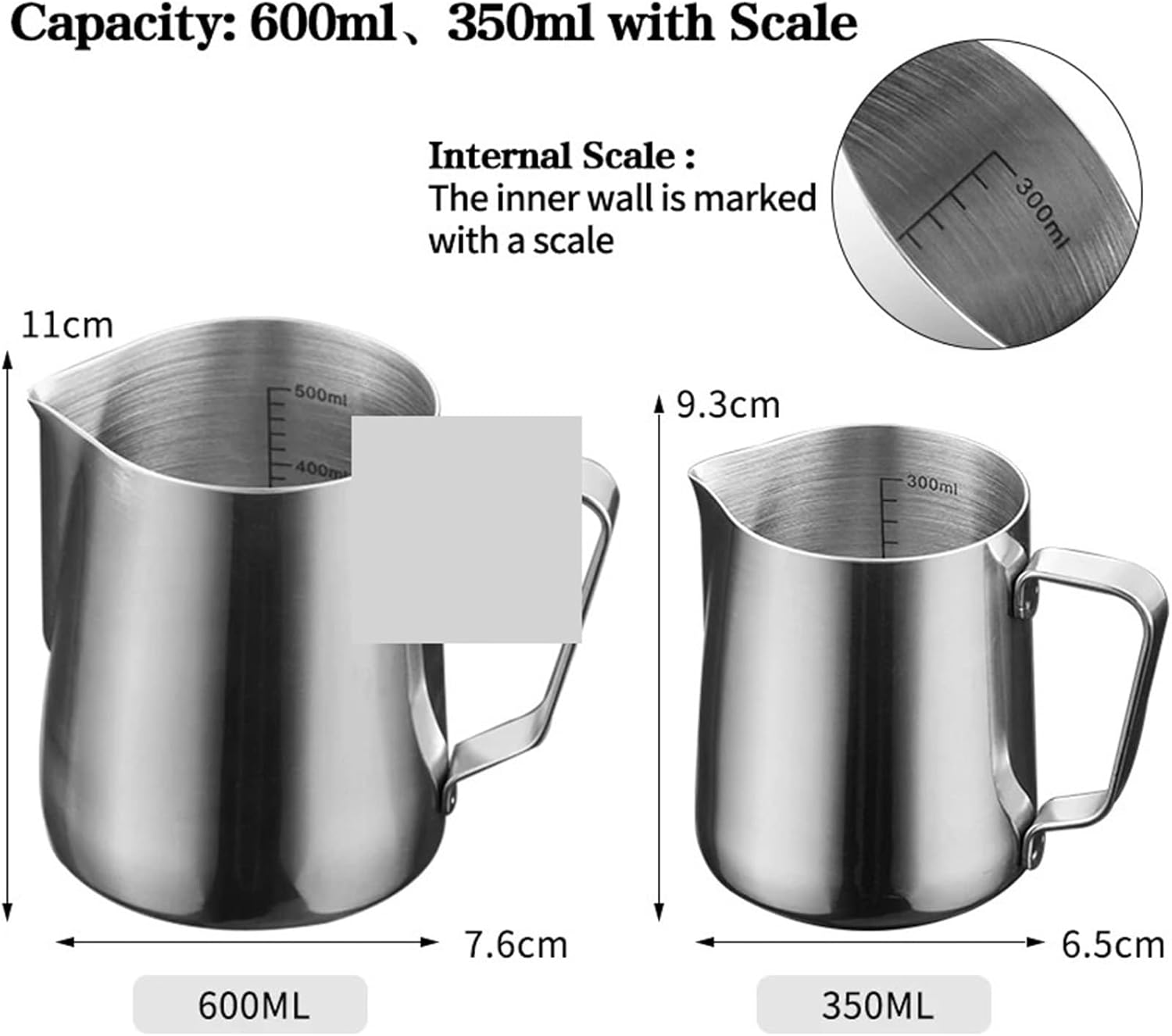 Scale Espresso Coffee Milk Frothing Pitcher Stainless Steel Creamer Macchiato Cappuccino Latte Art Maker Cup(600ml)