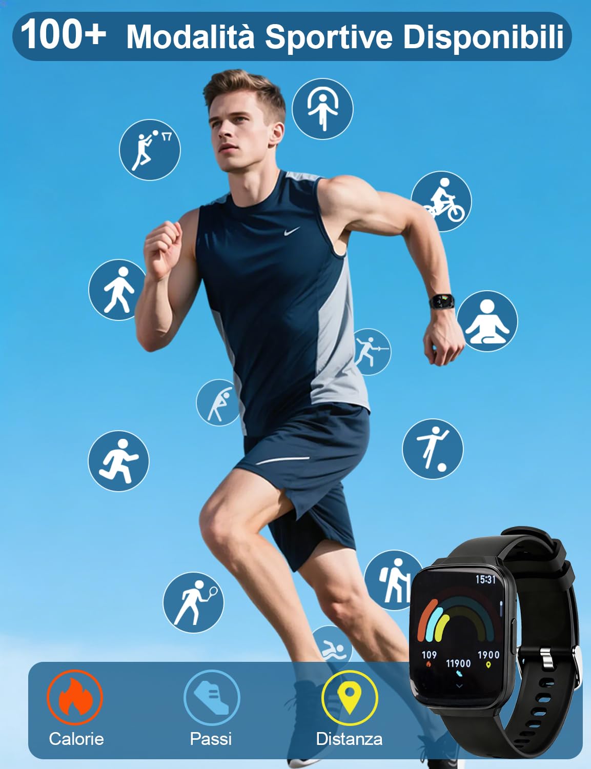 Smartwatch Uomo, Orologio Intelligente 1,83 Pollici con Chiamate Bluetooth, Impermeabile IP67, 100+ Modalità Sportive, Cardiofrequenzimetro, Monitoraggio Sonno, per iOS e Android