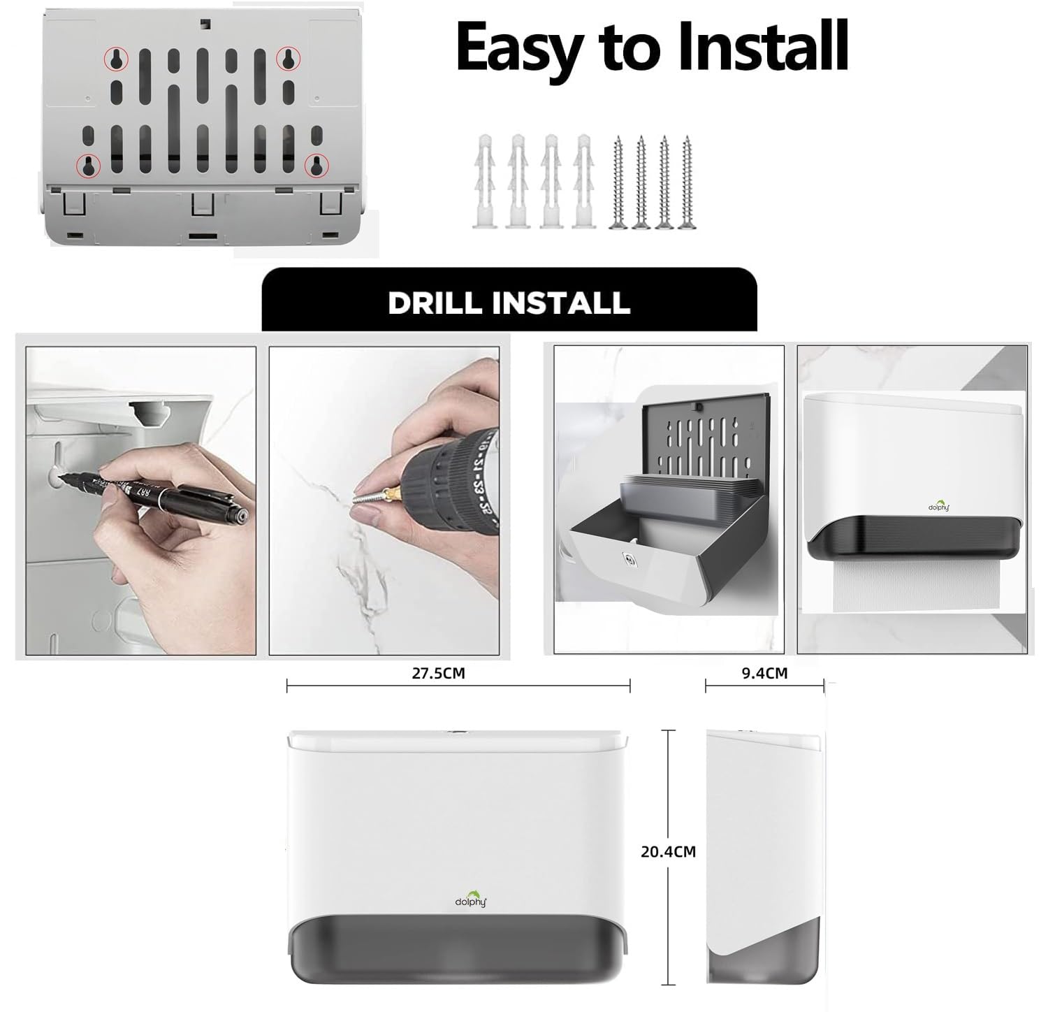 Dolphy ABS Wall Mounted Multifold Mini Hand Tissue Paper Dispenser-White 6 611Js8b9UWL. SL1500