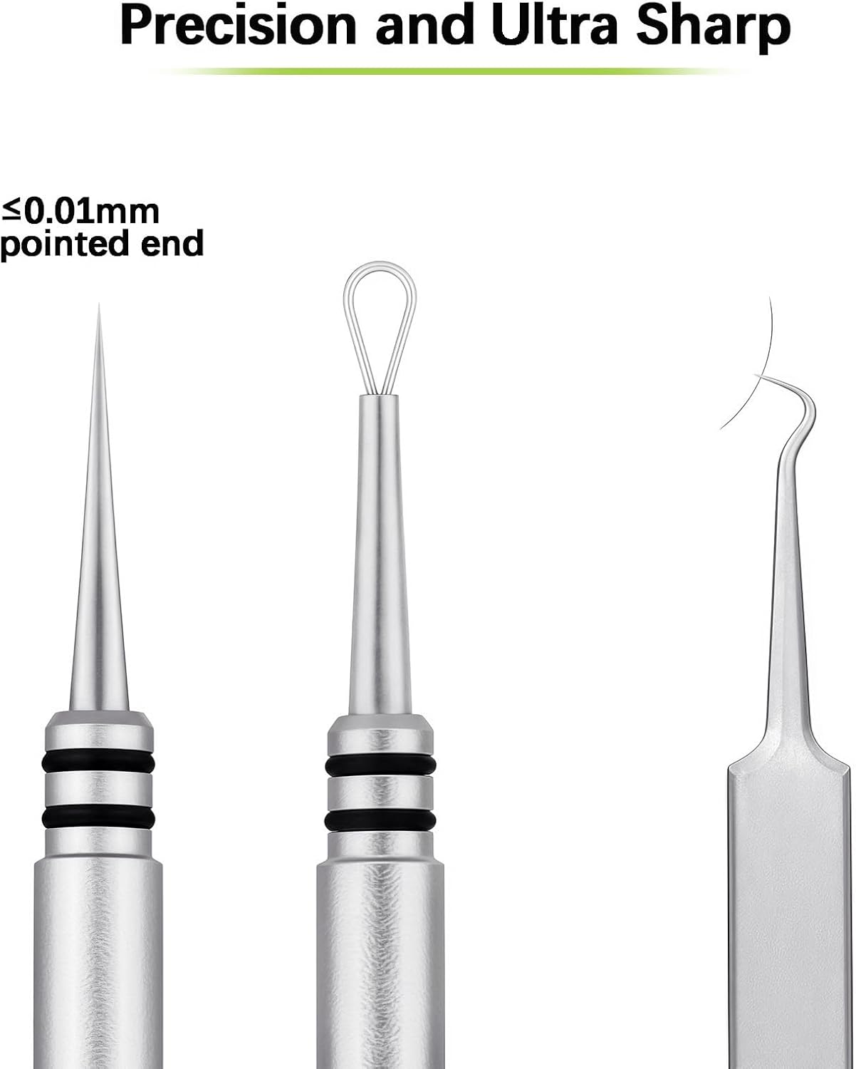 Professional Facial Milia Blackhead Remover Tool, Double Ended Titanium Alloy Sharp Pointed Needle and Tweezers Kit with Case, Blemish, Zit, Pimple and Acne Removal Popper (Silver)