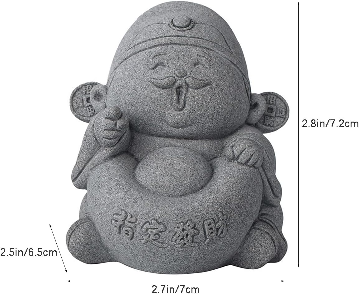 Feng Shui Caishen Statue, Sandstone Wealth God Figurine, Aquarium Fish Tank Garden Decor (C)