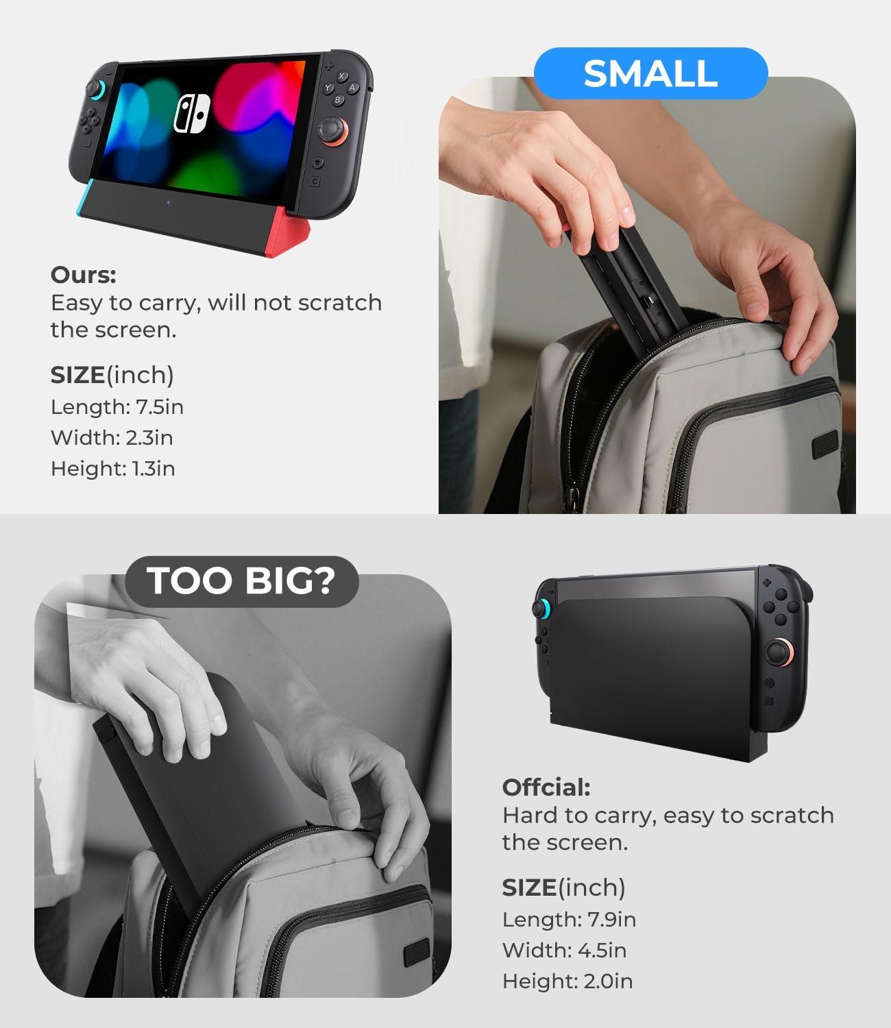 SiWiQU Switch 2 Docking Station, Tragbar TV Dock Kompatibel mit Nintendo Switch 2 Konsole, 4K@120Hz HDMI, 100W Ladeeingang, USB3.0