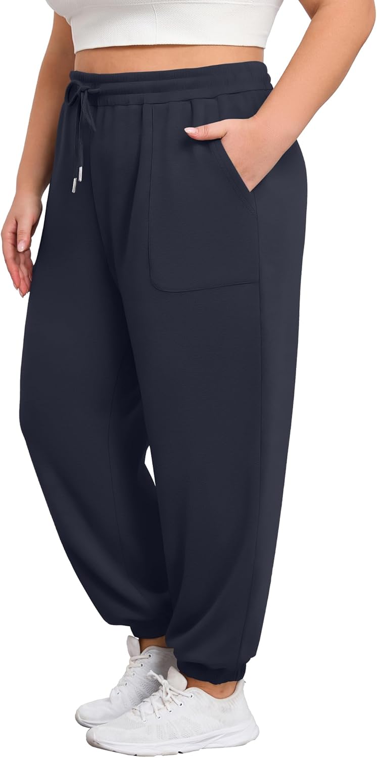 FOREYOND Plus Size Sweatpants for Women Casual Lounge Yoga Joggers Elastic Waist Workout Active Sweat Pants with Pockets