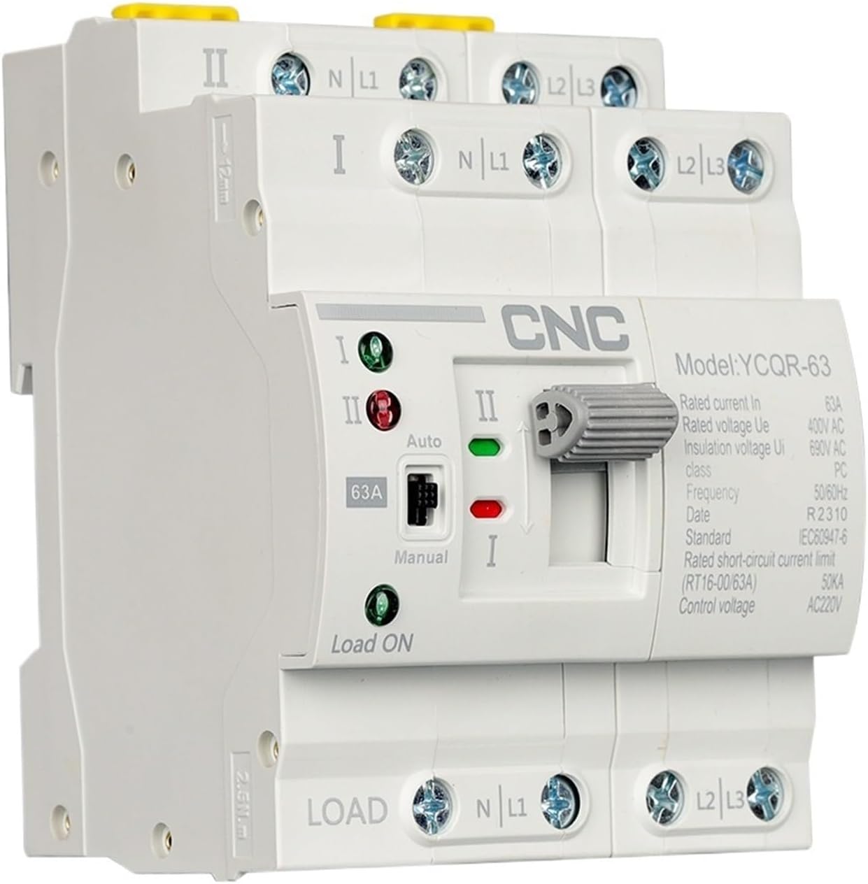 YCQR-63 2P 4P Din Rail ATS Dual Power Automatic Transfer Switch Electrical Selector Switches Uninterrupted Power 63A(4P)