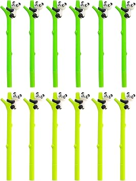 JIAHG 12 Pcs Cute Panda Gel Pens With Climbing Tree Design Quick Drying 0.5mm Fine Point Funny Cartoon Animal Novelty Pens Smooth Silicone Black Ink for School Office Stationery Writing Supplies