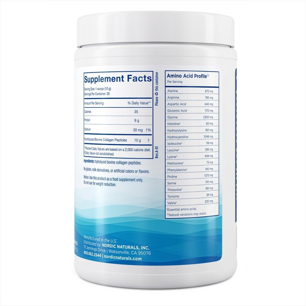 Nordic Naturals Nordic Beauty Collagen Peptides, Unflavored - 10.6 Ounces - Collagen Supplement for Skin Health and Elasticity - for Hot and Cold Beverages - 30 Servings