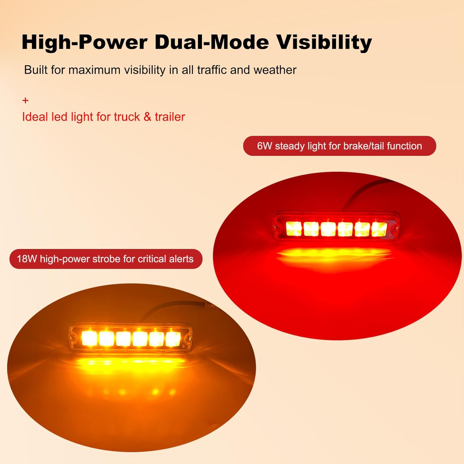 Anticollision Strobe Tail Light, 5 Inch Waterproof Truck Brake Light, Dual Color Stop Warning Light for Trailer, Semi Truck, Commercial Vehicle (10-30V)