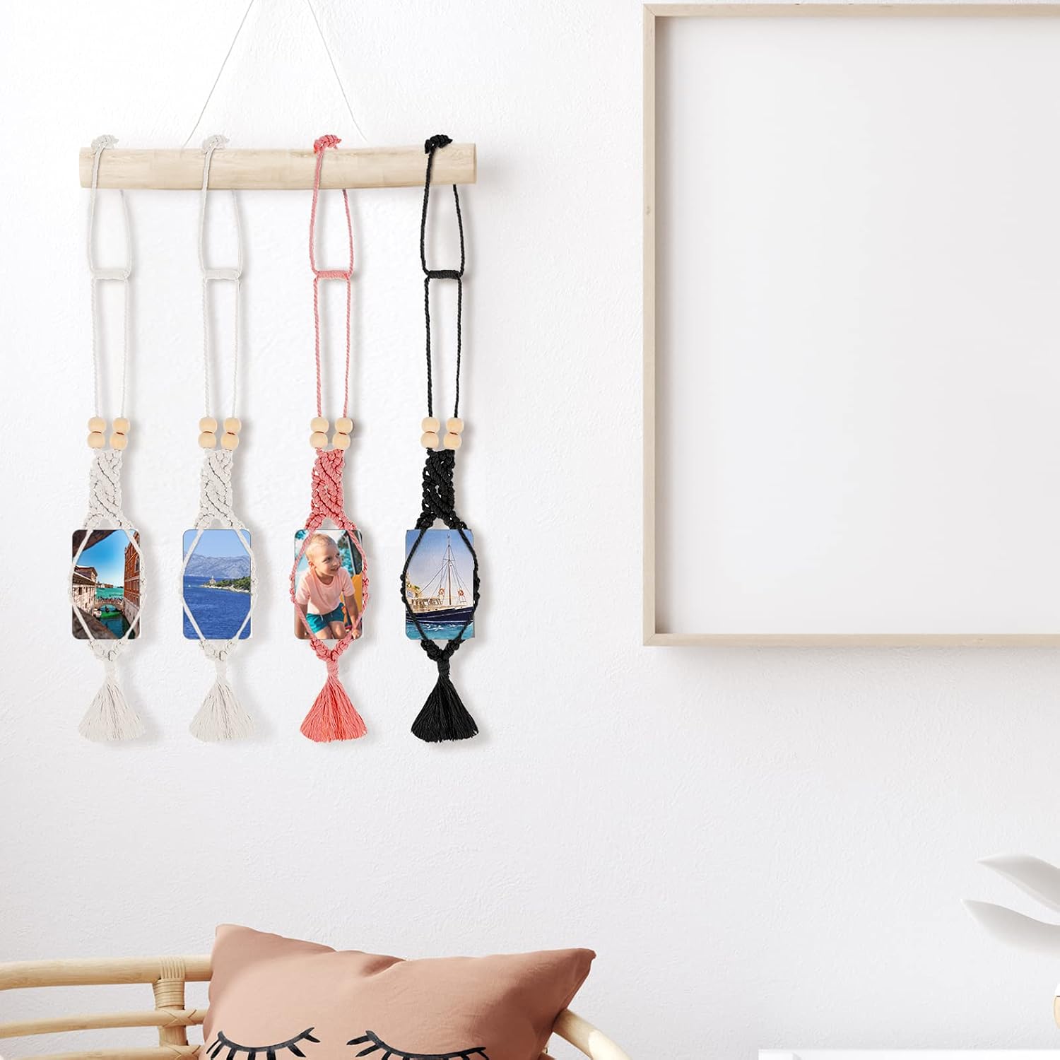 JenPen 4 Pcs Car Picture Hanger Frames Macrame Holder for Car Photo Display Bohemian Hanging Accessories Rearview Mirror Pendant Ornaments Boho Wall Decor