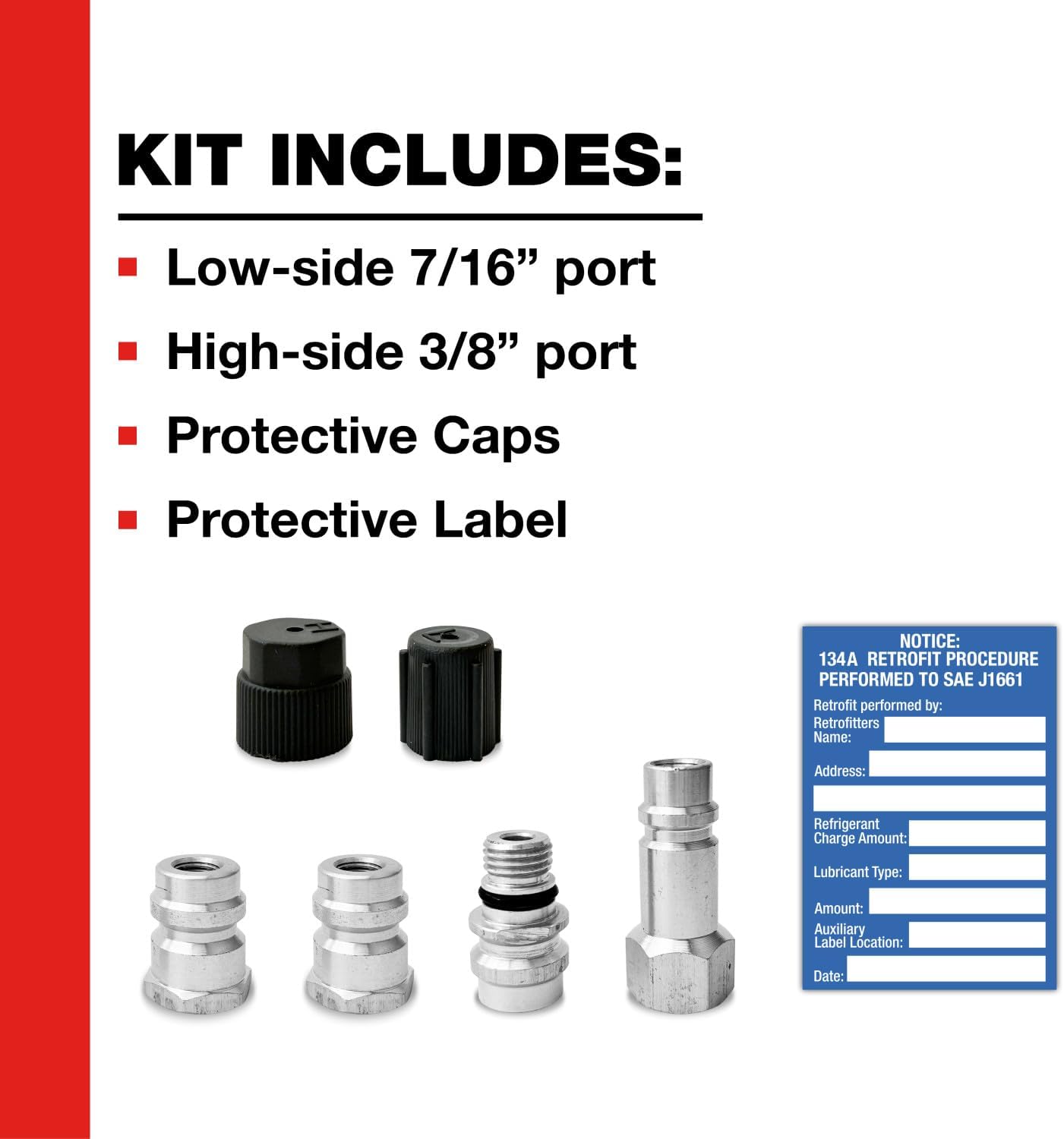Certified A/C Pro Car Air Conditioner Adapter Kit, Complete AC Conversion Adapter Kit Converts R12 to R134-A Refrigerant, Includes 1 Low Side Port, 3 High Side Ports and Retrofit Label, InterDynamics