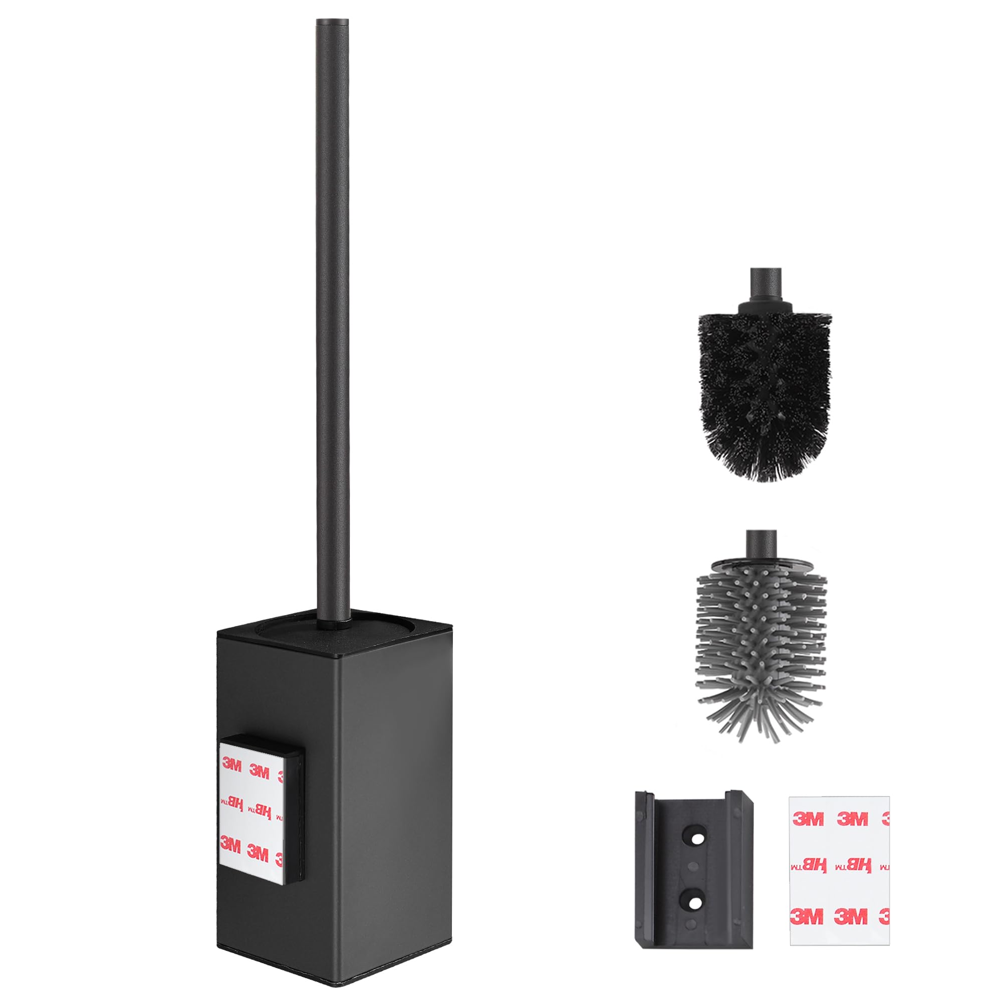 DAZI Toilet Brush Wall Mounted self adhesive, Toilet brush and holder set modern design, Black Toilet brush with Removable Inner Cup Easy Cleaning and Maintenance of the bathroom