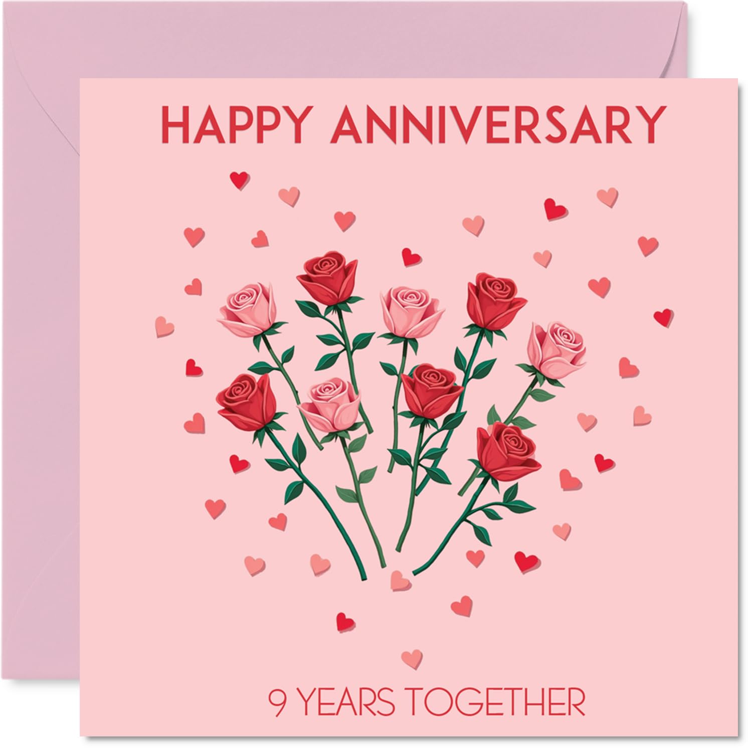 9th Anniversary Card for Women Men - Love Heart Rose - Happy 9 Year Anniversary Card for Wife Girlfriend Partner Companion, 145mm Wedding Anniversaries Greeting Cards