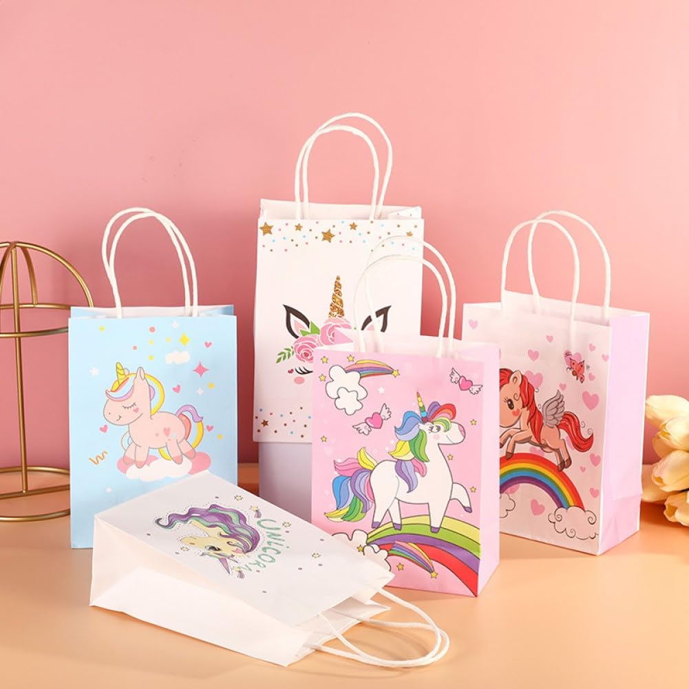 48Pcs Sac En Papier Kraft Licorne Avec Poignées Licorne Autocollant