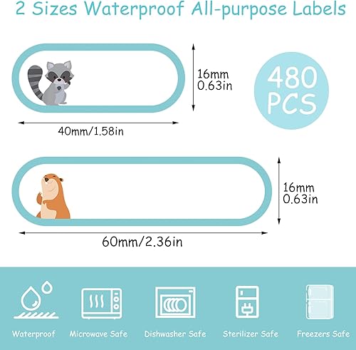 Miniatura 2 de 480 piezas de etiquetas para biberones para guardería, etiquetas de nombre impermeables autolaminadas, etiquetas de nombre escolares para escribir