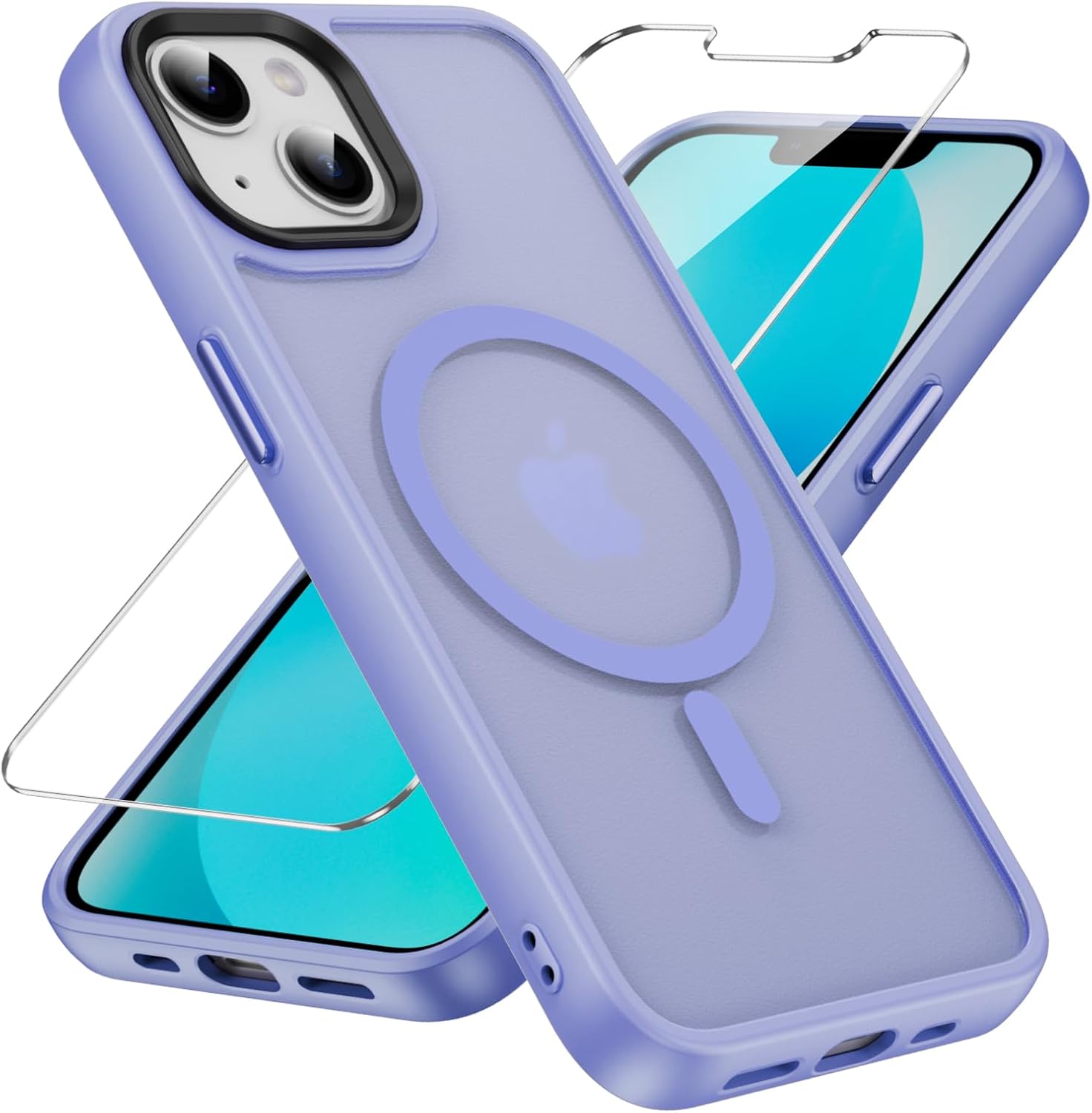 yuanming for iPhone 13 Case,Compatible with MagSafe [Screen Protector] Anti-Fingerprint, Translucent Matte Back Slim Protective Phone Case for iPhone 13 6.1", Light Purple