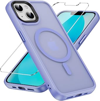 yuanming for iPhone 13 Case,Compatible with MagSafe [Screen Protector] Anti-Fingerprint, Translucent Matte Back Slim Protective Phone Case for iPhone 13 6.1", Light Purple
