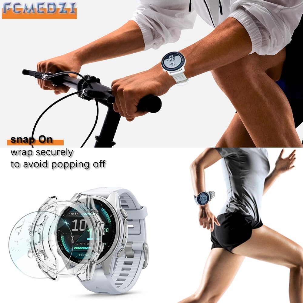 Compatible for Garmin Fenix 8 43mm Screen Protector,Case TPU Soft Frame Cover and Tempered Glass Protective Film (Pack of 3+2)