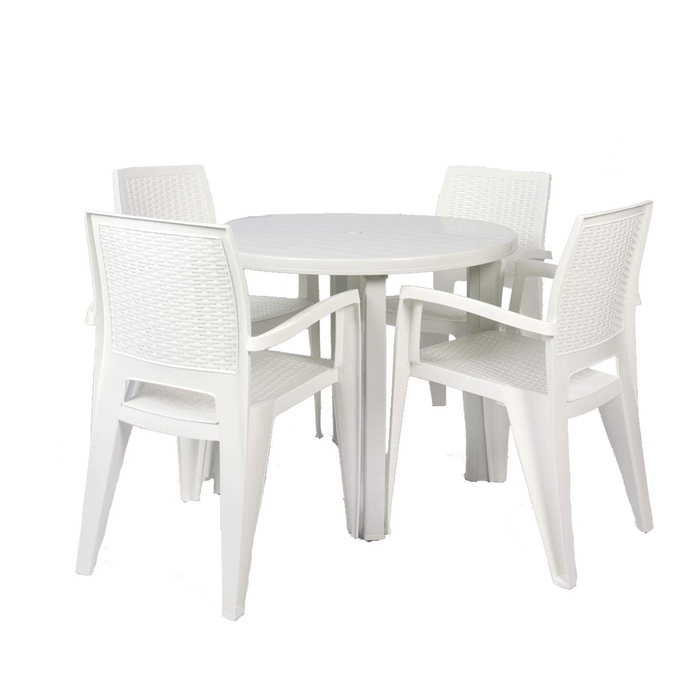 CREVICOSTA QUALITY MARK MARCAS DE CALIDAD - Conjunto Mesa Viana Redonda + 4 sillas Caribe de Resina (Blanco)