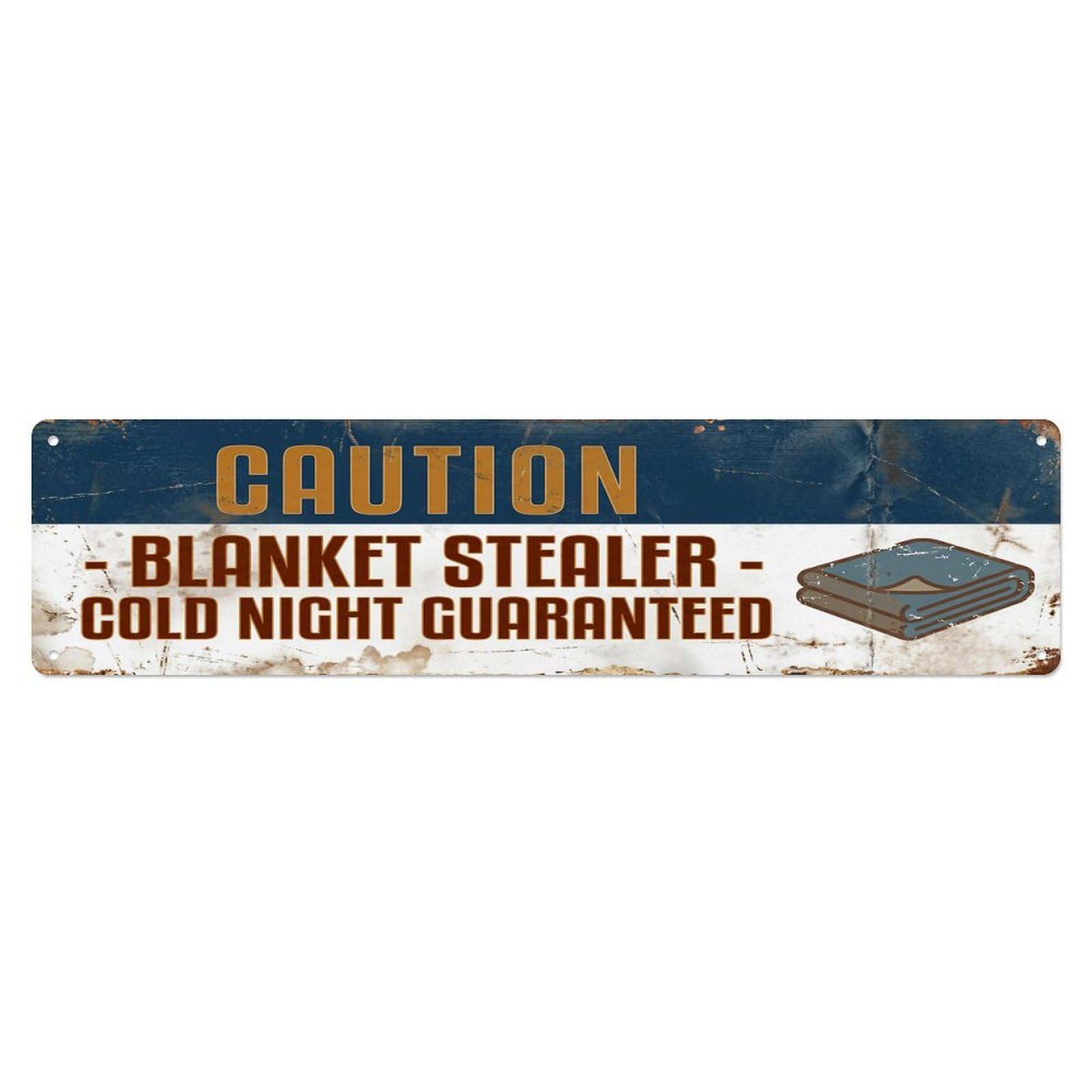 Olhnbad 4X16inch(10X40cm) Vintage Funny Caution Blanket Stealer Warning Metal Tin Sign
