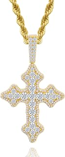 Lulu Mel Cross Necklace Iced Out 14K Gold Plated Cubic Zirconia Ankh Cross Pendant With Rope Chain, Trendy Hip Hop Gothic Diamond Jesus Cross Necklace For Men Women
