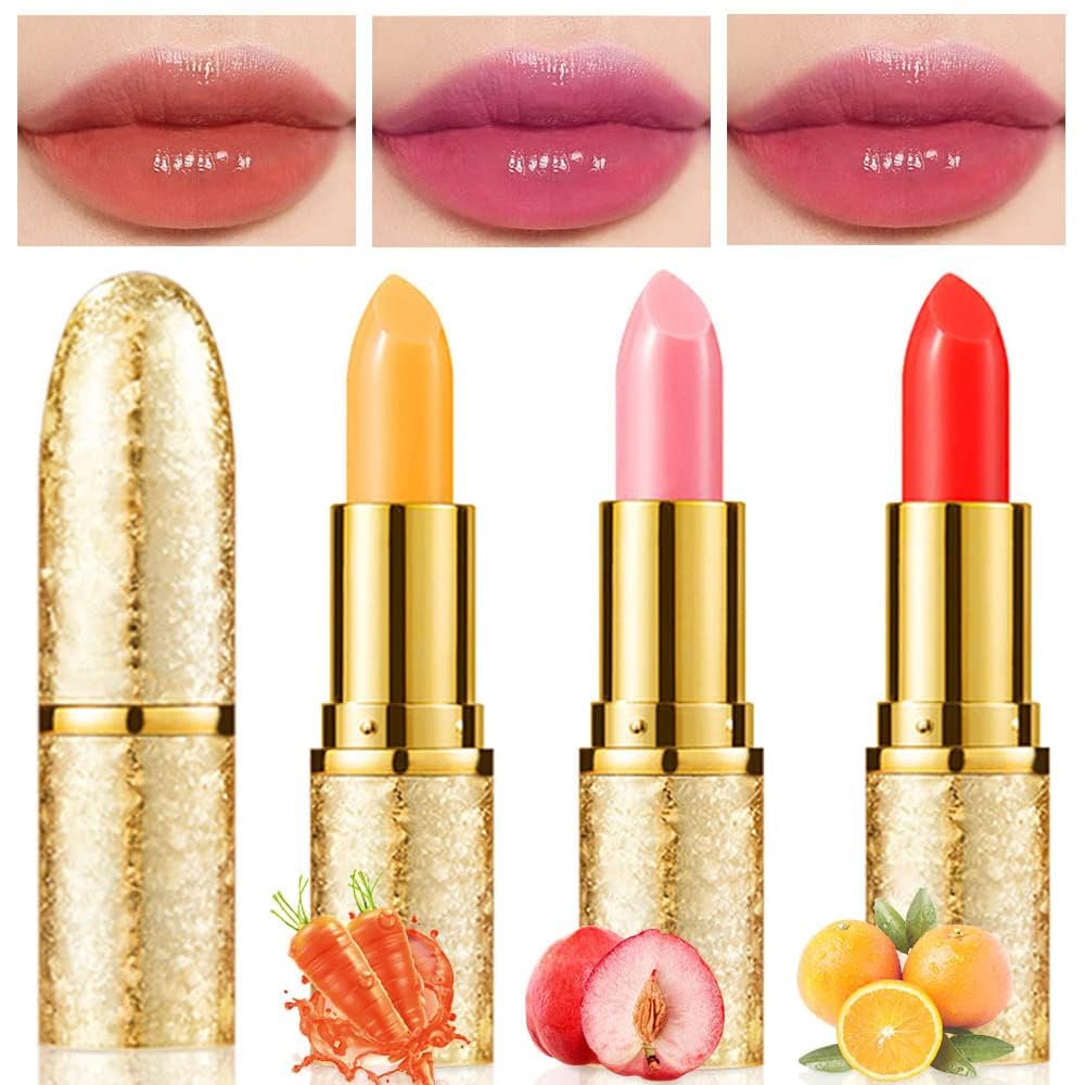 Azonee 3 Pcs Lip Gloss, Waterproof Color Changing Lipstick - Glossy Finish, Moisturizing, Long Lasting, Adjustable Color Depth, Daily Makeup Lip Care Tinting for Girls Day Use, Best Gift