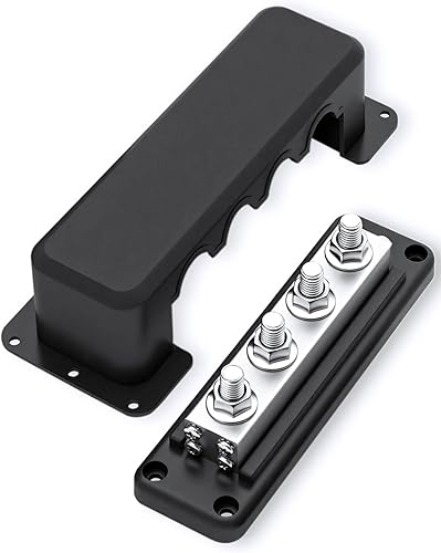 Barra de Bus de Servicio Pesado de 600A, Bloque de Terminal de Distribución de Cobre Niquelado con Tapa, 4 Pernos M10 (3/8 pulgadas) y 8 Tornillos,