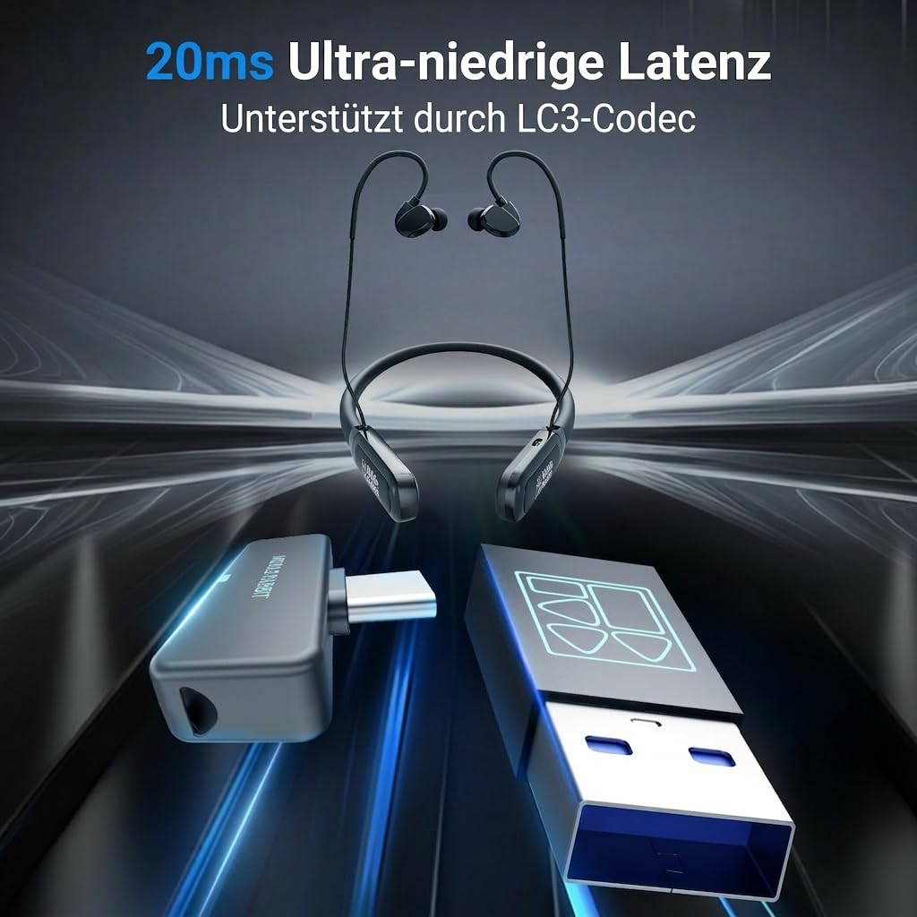 Rampage 2 Auriculares Gaming Inalámbricos con Dongle USB-C de 2,4 GHz, Bluetooth, Latencia Ultrabaja de 20 ms, Banda para el Cuello con Micrófono, 32 h de Autonomía, para PS5, PC y Portátil