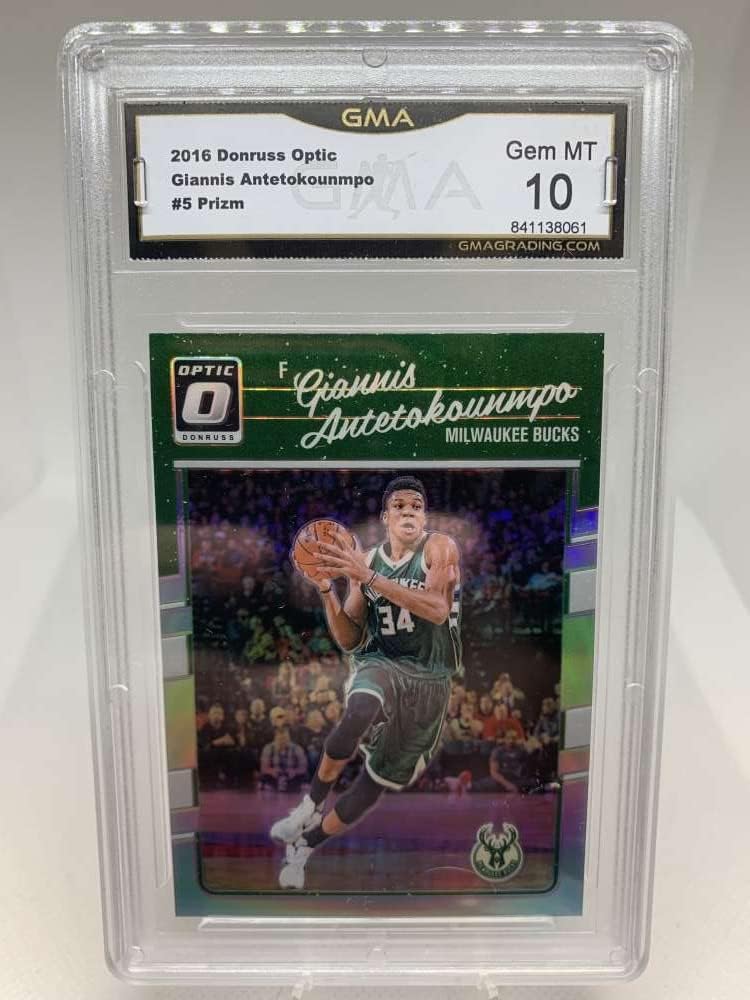 GMA Graded Gem MT 10 841138061 2016-17 Donruss Optic Silver Holo #5 Giannis Antetokounmpo Prizm Refractor Milwaukee Bucks Professionally Graded Basketball Card in Gem MT 10 Condition