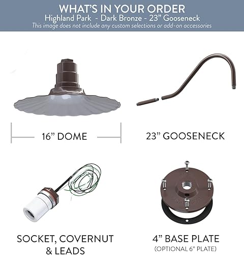 Miniatura 6 de Steel Lighting Co. Highland Park - Luz de granero | Montada en la pared al aire libre | Onda radial de 16 pulgadas | Cuello de cisne de 23 pulgadas