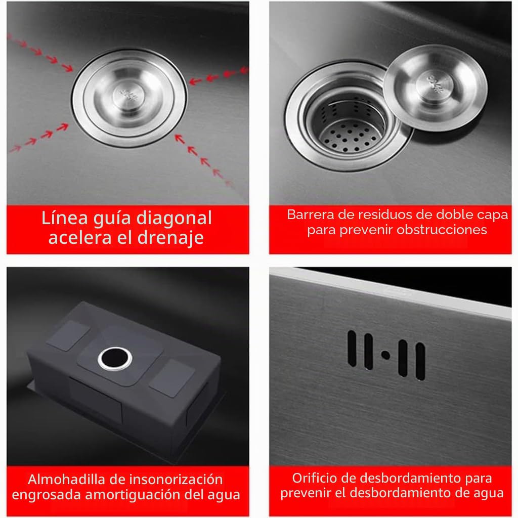 Fregadero de cocina negro, de acero inoxidable, 1 cubeta, Drop-In/Topmount con accesorios deslizantes, fregadero de lugar de trabajo de granja con varios accesorios (55 x 45 cm)
