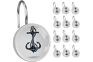 Anchor Print Rustproof Shower Curtain Hooks