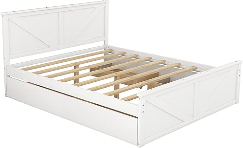 Miniatura 25 de Anwick Cama de plataforma de madera con 4 cajones de almacenamiento, base de cama de plataforma de madera maciza con cabecera y patas de apoyo para