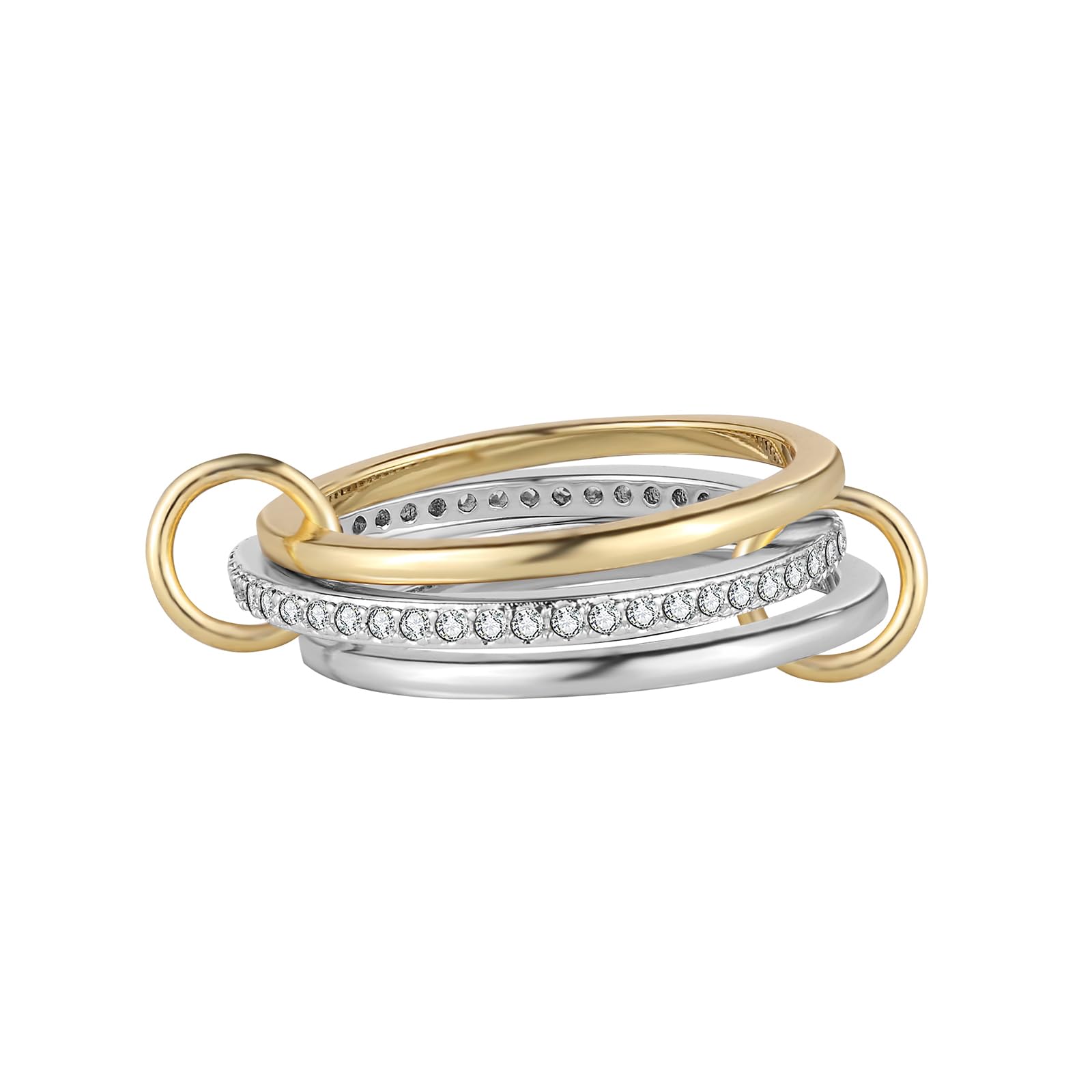 GIOXRNO Silver 18K Gold Plated Stackable Rings for Women Non Tarnish, Two Tone Rings for Women Dainty Bands, 3 Rings Set with CZ Cubic Zirconia Band
