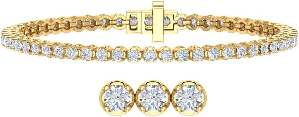 2 to 3 Carat 4 Prong Set Round Cut Natural Diamond Tennis Bracelet for Women in 14K Gold (7 Inch) (SI1-SI2 Clarity)