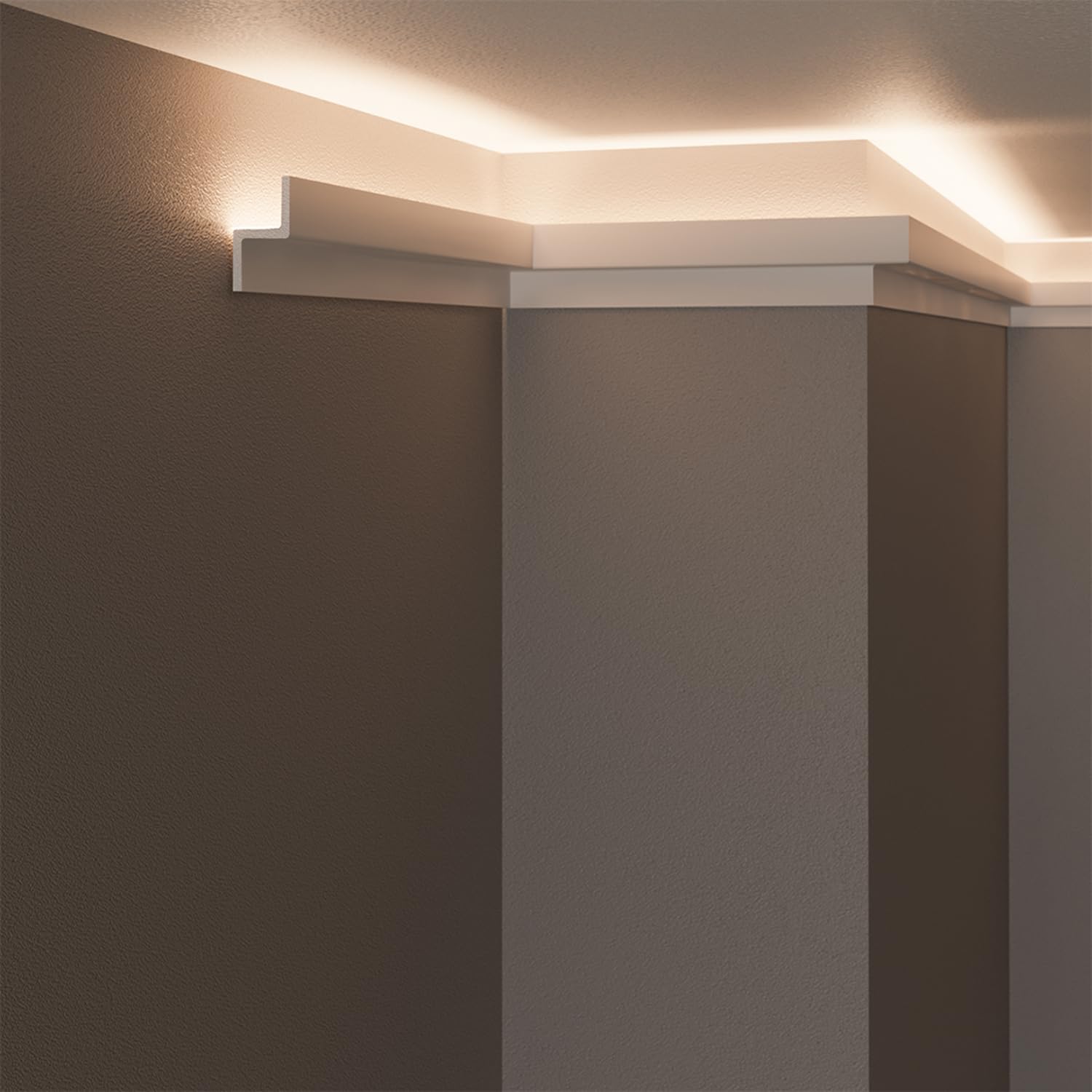 Cornici velette per led a soffitto e parete (10 metri lineari - KH902), per illuminazione indiretta con le strisce led | decorative, prefabbricate in duropolimero (10 metri)