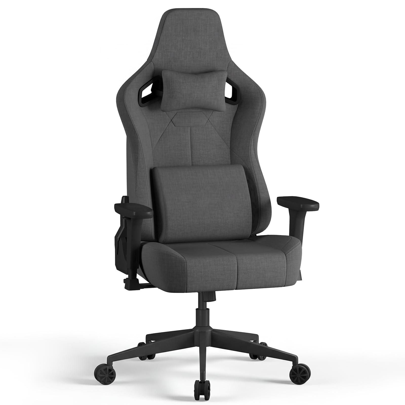 JUMMCIO Chaise de Gaming en Tissu avec siège de Course, Chaise de Bureau Confortable, Ergonomique, réglable en Hauteur 3D, Fonction inclinable (90 °-135 °), Charge maximale 200 kg, Gris