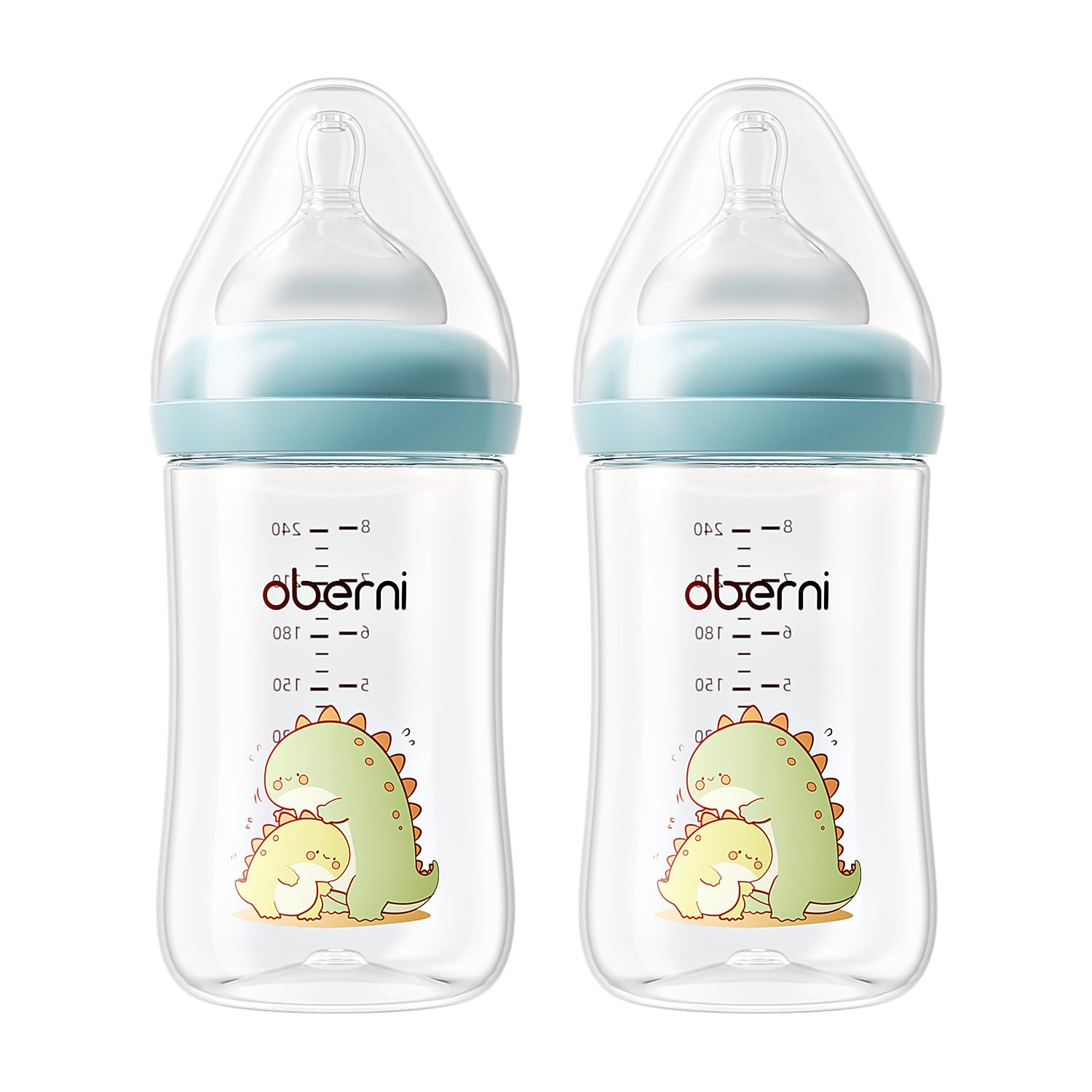Oberni Anti-Colic Baby Bottles, 240ml / 8oz Newborn Bottle with Size 2" Medium Flow Breast Like Silicone Teat