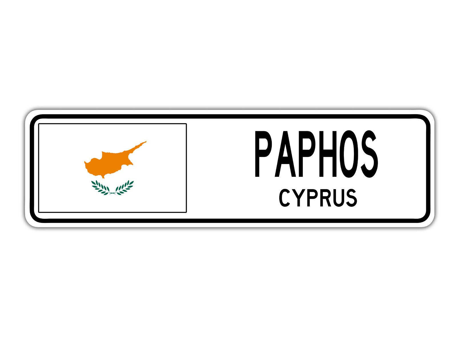 Biopracess Warningsigna6458 Paphos, Cyprus Street Sign Cypriot Flag City Country Road Wall Gift Street Sign 4X16 Inches