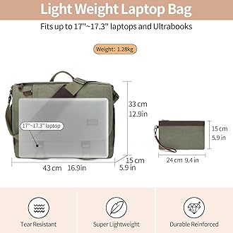 Nerlion Messenger Bag for Men 17-17.3 Inch Laptop Bag Canvas Water-resistant Computer Bag Shoulder Bag Work Briefcase Bookbag for College (Green)