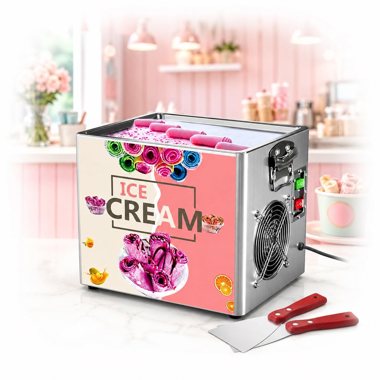 VZXATYOP Countertop Rolled Ice Cream Machine,Electric Frozen Yogurt Maker