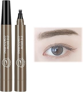 Bifurcated Eyebrow Pencil, Eyebrow Contouring Pen Waterproof, 4 Tipped Precise Brow Pen, Eye Brow Pencils for Women Benefit, 4 Point Eyebrow Pencil Waterproof Liquid Eyebrow Pen Makeup (Grey brown)