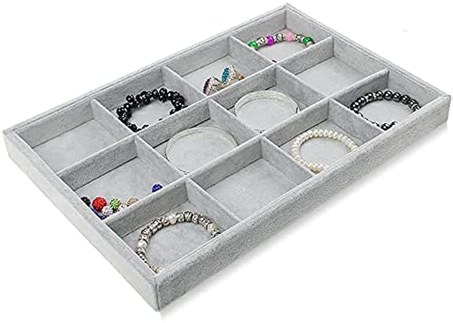 Padom Jewelry Tray Organizer, 24 Grids Necklace Pendant Organizer Watch Storage Rings Earrings Bracelet Organizer Tray Showcase Display Velvet Stackable Jewelry Storage (12 Grid)