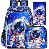 HPJGD 3 peças, mochila de astronauta para meninos, resistente à água, conjunto de mochila infantil com lancheira, bolsa escolar legal para crianças pré-escolares – astronauta com polegar para cima