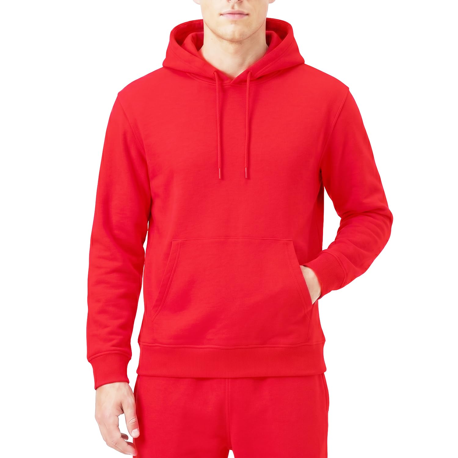 RIPT Men's Fleece Pullover Hoodie Soft Hooded Sweat Top with Pockets and Drawstrings Long Sleeves Casual Sweatshirt for Gym & Loungewear (Red, XXL)