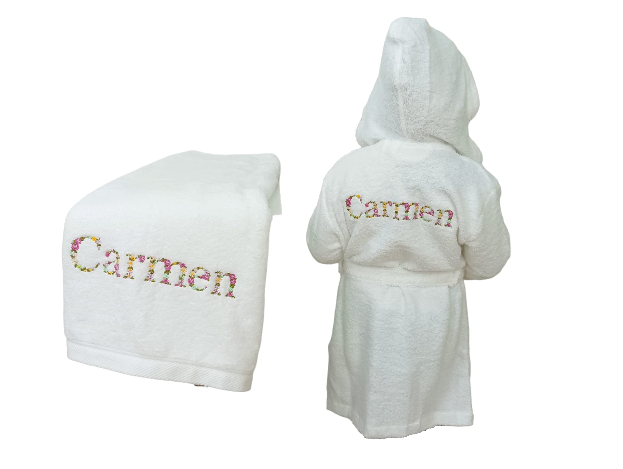 Nenel Conjunto Personalizado de baño Infantil: Albornoz + Toalla, Juego de baño Infantil Bordado: Bata y Toalla, Albornoz Infantil y Toalla baño Bordado Personalizado. (14 años, 70cm)