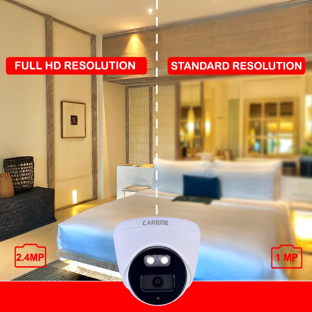 CareME 5MP HD 4 Channal H.265 DVR 1Pcs,Indoor Camera 2.4MP Dual Color Vision 4Pcs,1 TB Hard Disk 1Pcs,Wire Bundle 1Pcs, 4 CH Power Supply 1Pcs,HDMI Cable 1Pcs,Bnc & Dc Connectors 3