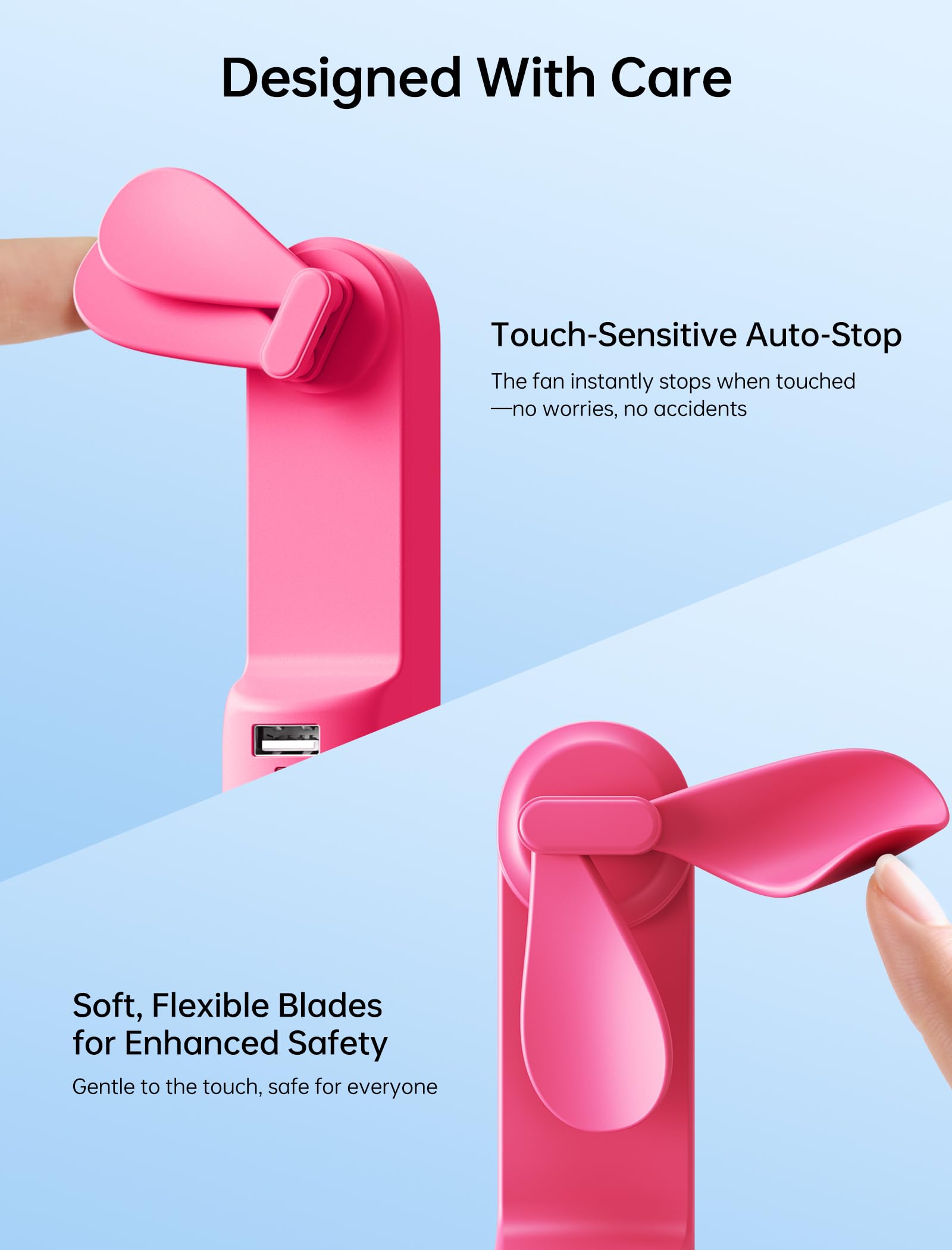 JISULIFE 3 IN 1 Portable Fan with Power Bank & Flashlight Featured, Fuchsia, liten - Image 7